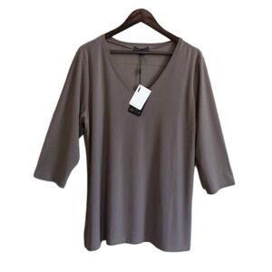 New ALISHA D ADT85 Women's XLarge Taupe 3/4 Sleeve V-neck Tunic Top Minimalist